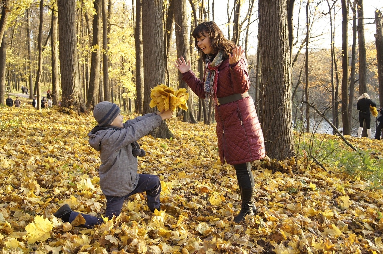 un enfant offre des feuilles à sa maman